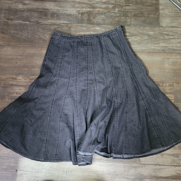 Black Demin Skirt Midi Flowy A Line sz 10 - Picture 1 of 11